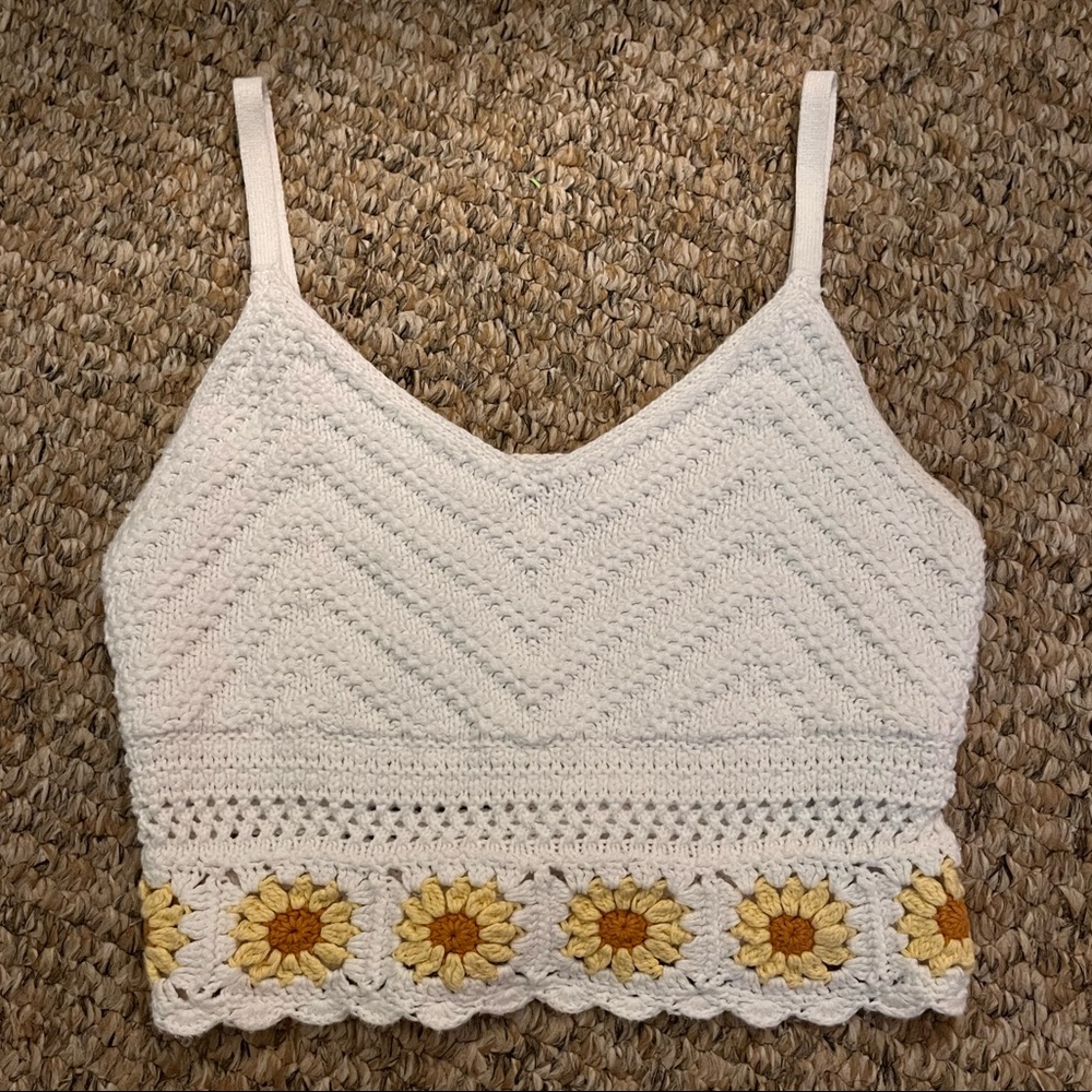 Hollister Crochet Sunflower Cropped Tank Top With Adjustable Straps